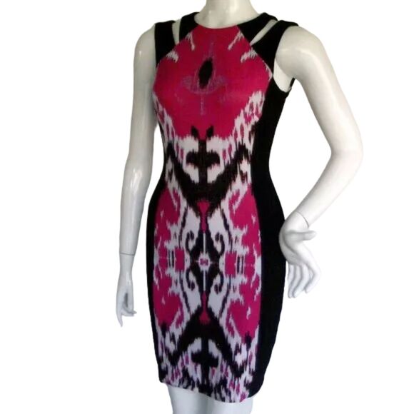 CACHE Dress, 6, Black/Pink, Split shoulder, Sheath, Mini Length, Sleeveless - Picture 3 of 10
